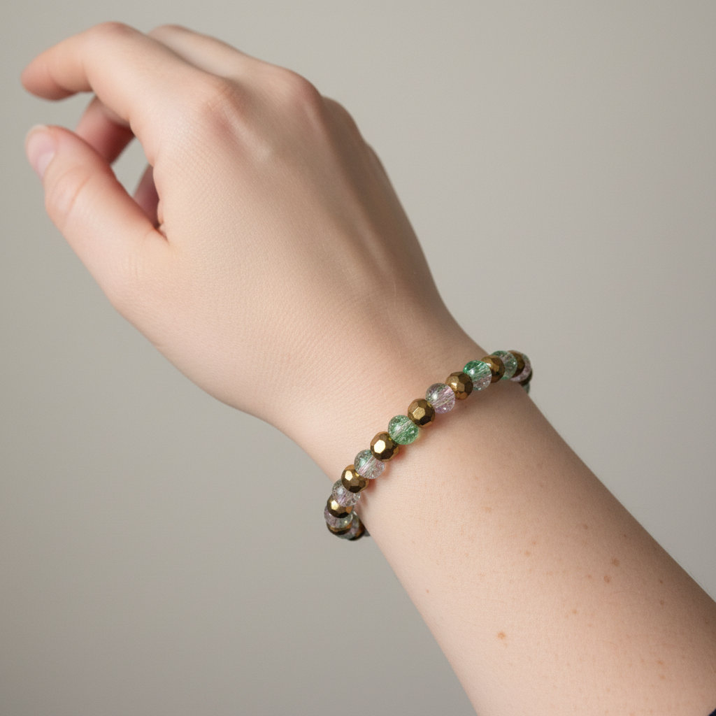 Green Purple Crack Glass Bead Bracelets